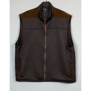 CREMIEUX Dark Black Quilted Zip Pockets Vest Brown Suede-like Accent Men XXL 2XL